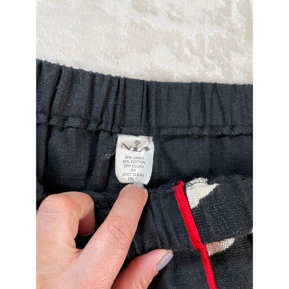 Unisex Vintage Linen Cotton Black & Red Tribal Ethnic Shirt & Pant Set Suit M - Picture 10 of 16